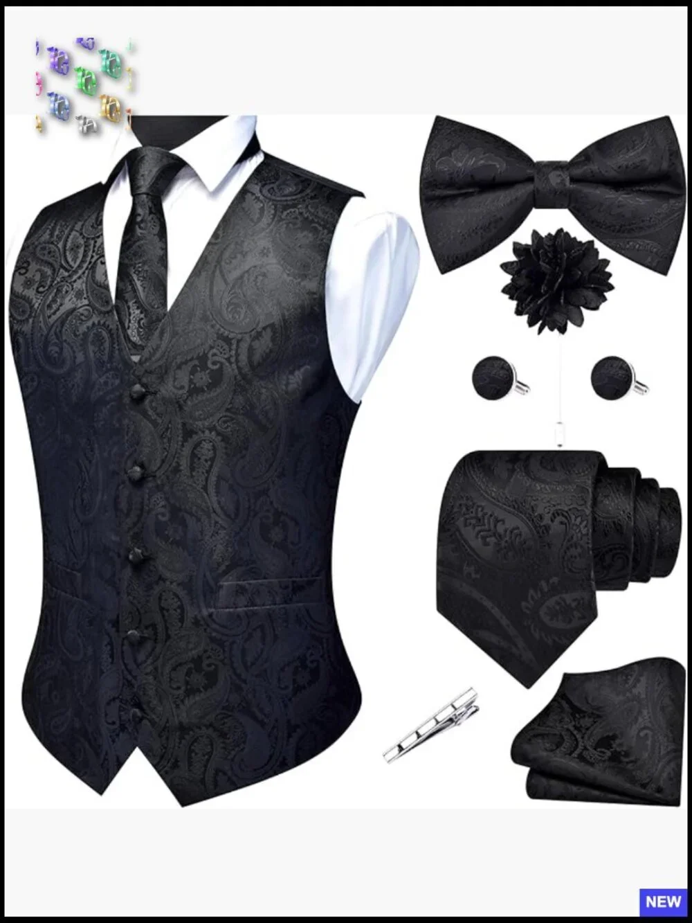 Slim Fit Silk Vest Formal Wedding Set V-Neck Elegant Paisley Jacquard